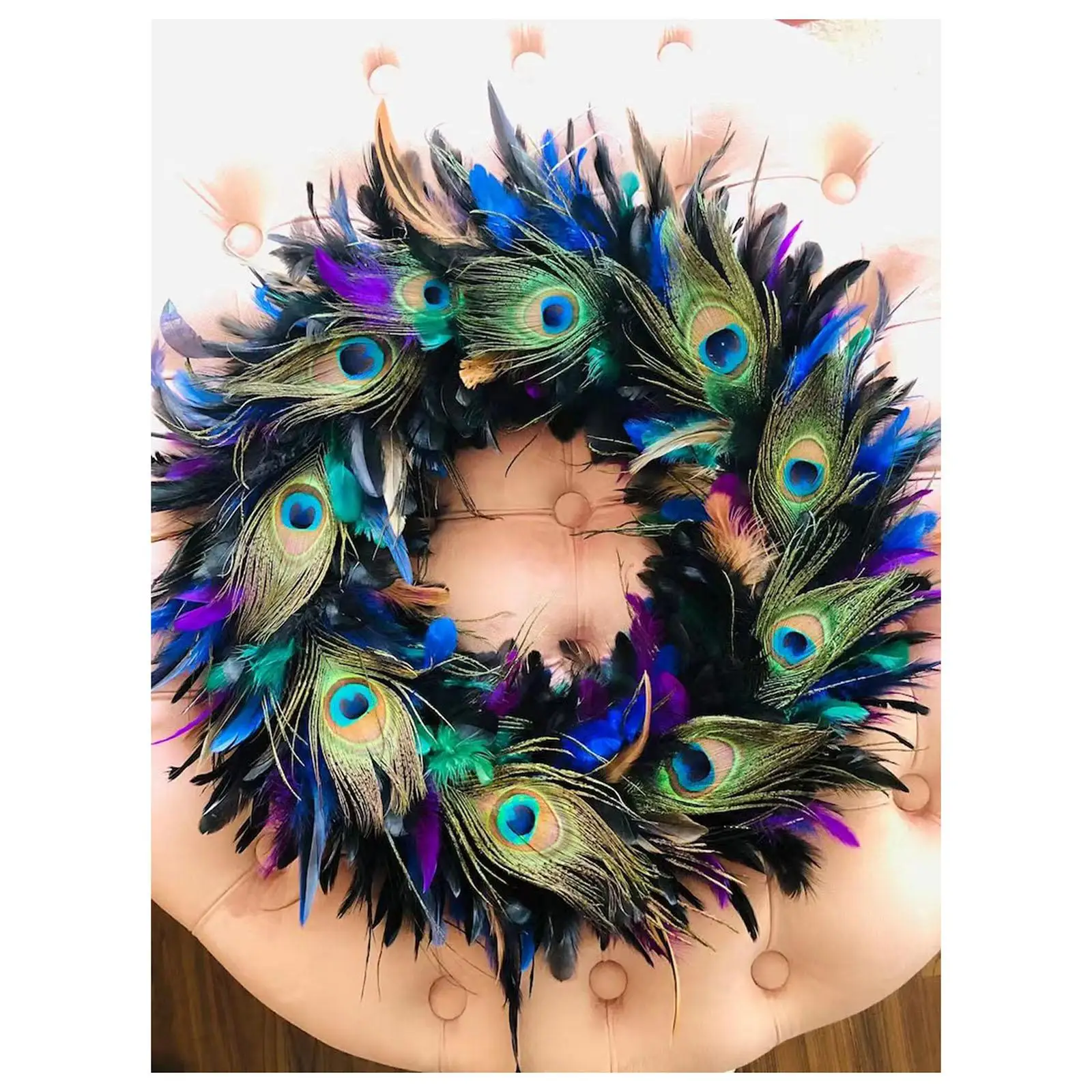 

Artificial Peacock Feathers Wreath Decorative Spring Wreaths Home Decor for Porch Indoor Outdoor Party Favors Festival Mantle