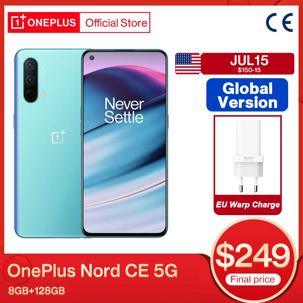 Global Version OnePlus Nord CE 5G EB2103 Smartphone 8GB 128GB Snapdragon 750G Warp Charge 30T Plus NFC OnePlus Official
