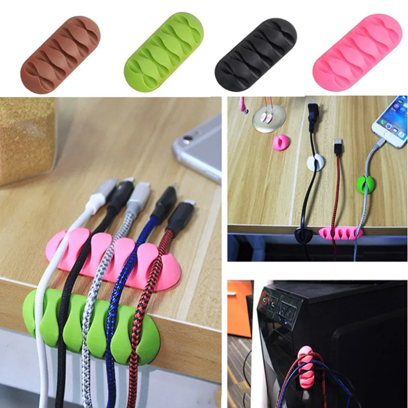 

1pcs 5 Holes Cable Organizer Silicone USB Cable Winder Desktop tidy Management clip Mouse Earphone Cable Organizer Cable holder