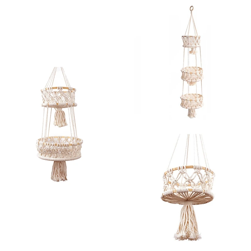 

Подвесная корзина для макраме, контейнер для хранения фруктов, органайзер, хлопковая веревка для украшения дома