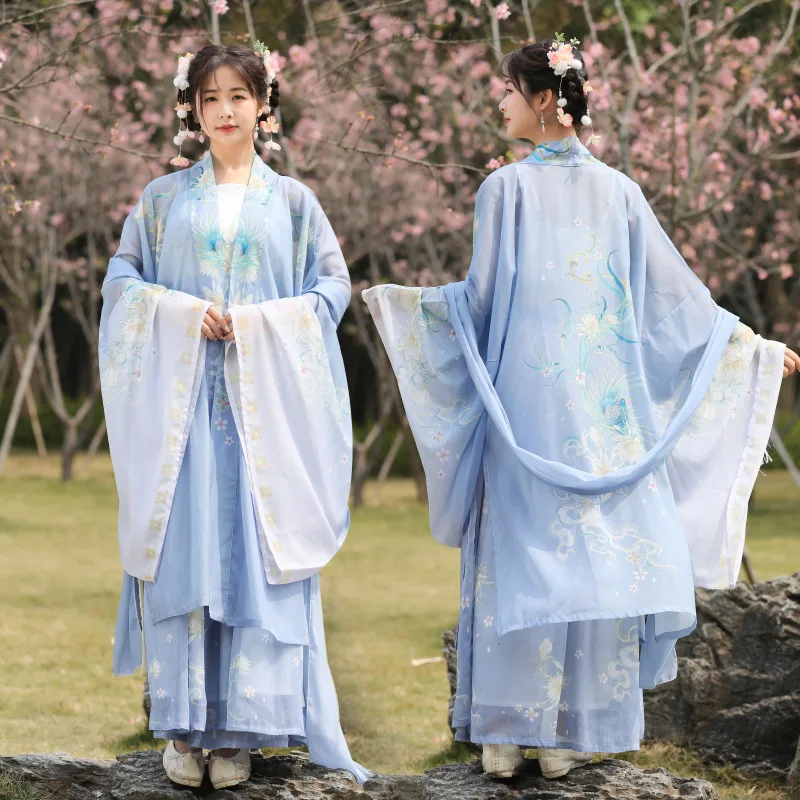 

Платье ханьфу в китайском стиле, женские традиционные Элегантные платья принцессы с цветочным принтом, Восточная сказочная одежда для косплея, сценического танца, одежда ханьфу песни