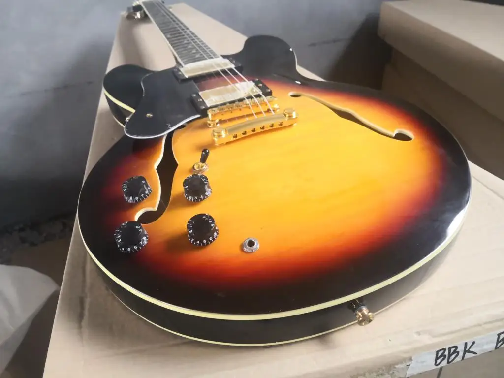 

free shipping New F hole semi hollow body left-handed Jazz guitar Sunburst Electric Guitar Left hand In stock 62