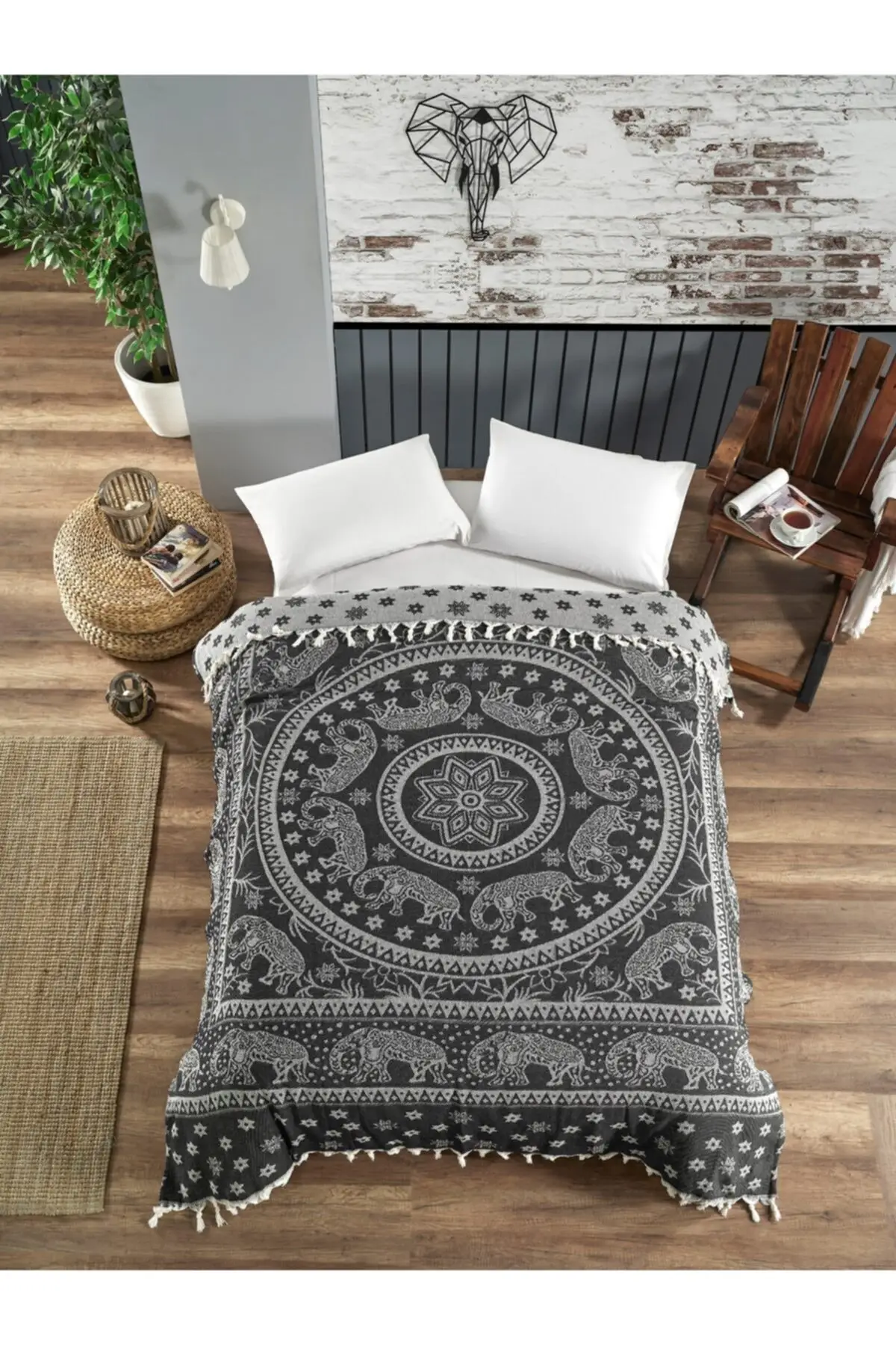 

Elephant motif-double pique 1500gr. 200x dark navy blue cotton linen gray single size pique & pique set bed