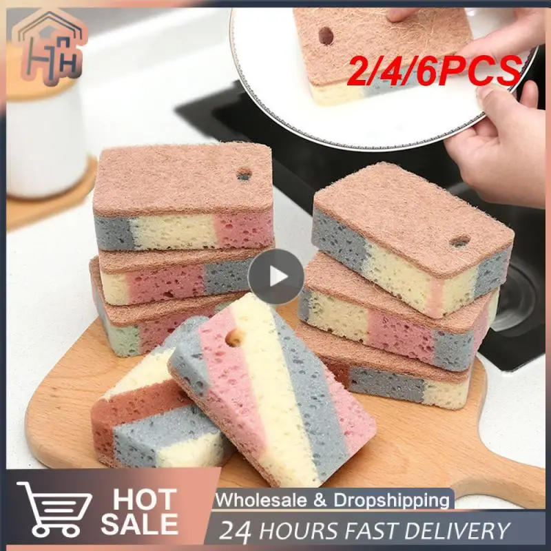 

2/4/6PCS Household Cleaning Tools Wiping Wood Pulp Cotton Wood Pulp Cotton Durable Artifact Sponge Block Sponge Non-stick Oil