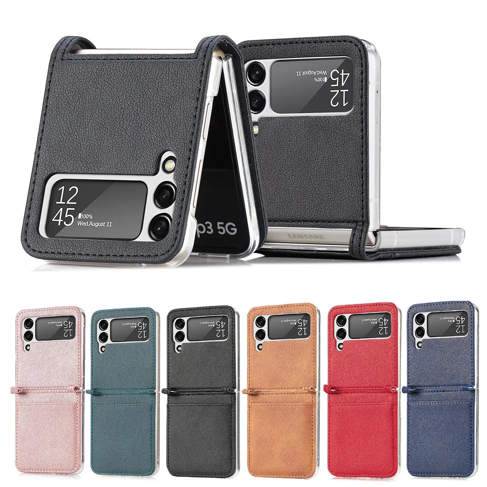 

Leather Case for Samsung Z Flip 4 3 Armor Shockproof Luxury Phone Cover Galaxy ZFlip 4 3 ZFlip4 ZFlip3 Folding Screen Card Cover