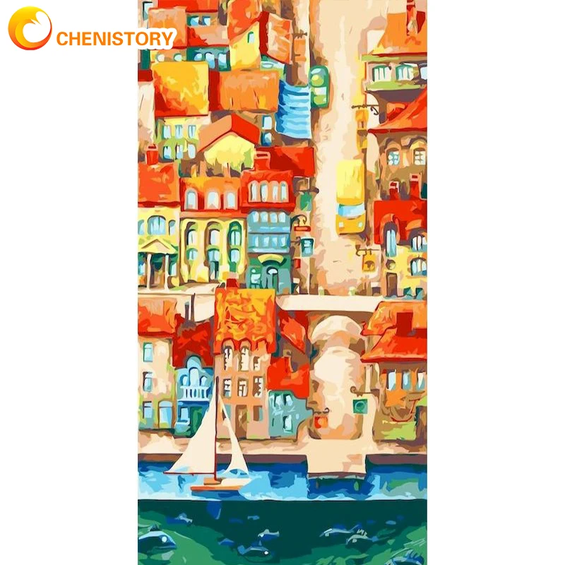 

CHENISTORY 60x120cm DIY Oil Painting By Numbers Hand Painted Canvas Wall Picture City Home Wall Decor Pictures For Living Room