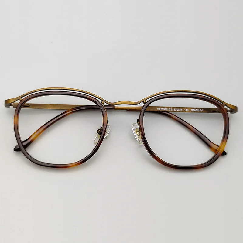 

Japanese Designer Handmade Acetate Titanium Prescription Glasses Frames Men Women Retro Oval Eyeglass Frames Bronze Eyewear