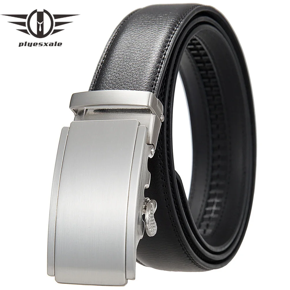 Ремень мужской из воловьей кожи с автоматической металлической пряжкой черный