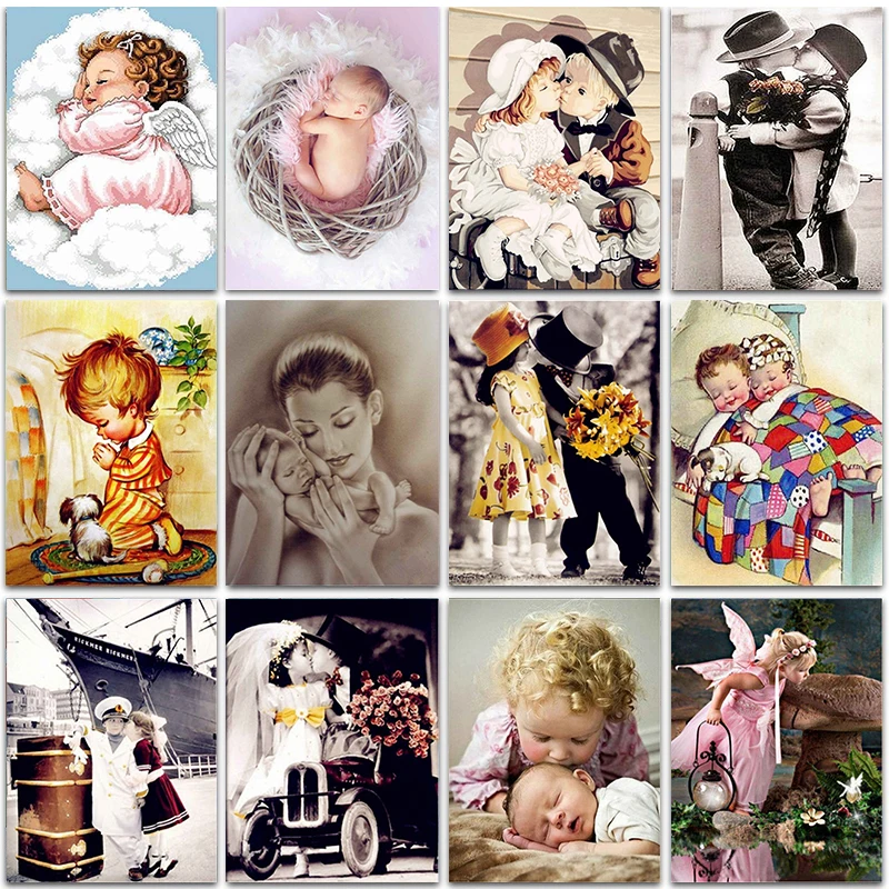 

Набор для вышивки крестиком, пейзаж, 14 карат, металлик, АИДА, отстрочка холста, вышивка «сделай сам», рукоделие, ангельские младенцы