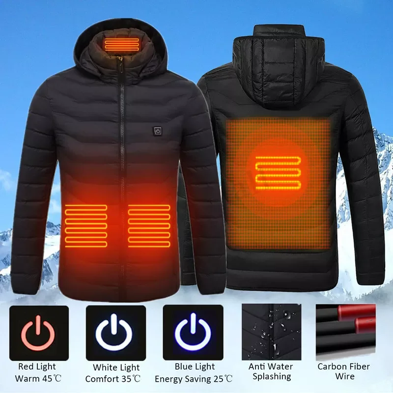 New2022 Winter USB Heating Jackets Smart Thermostat women Warm Hooded Heated Clothing Fever 2 places cotton-padded jacket