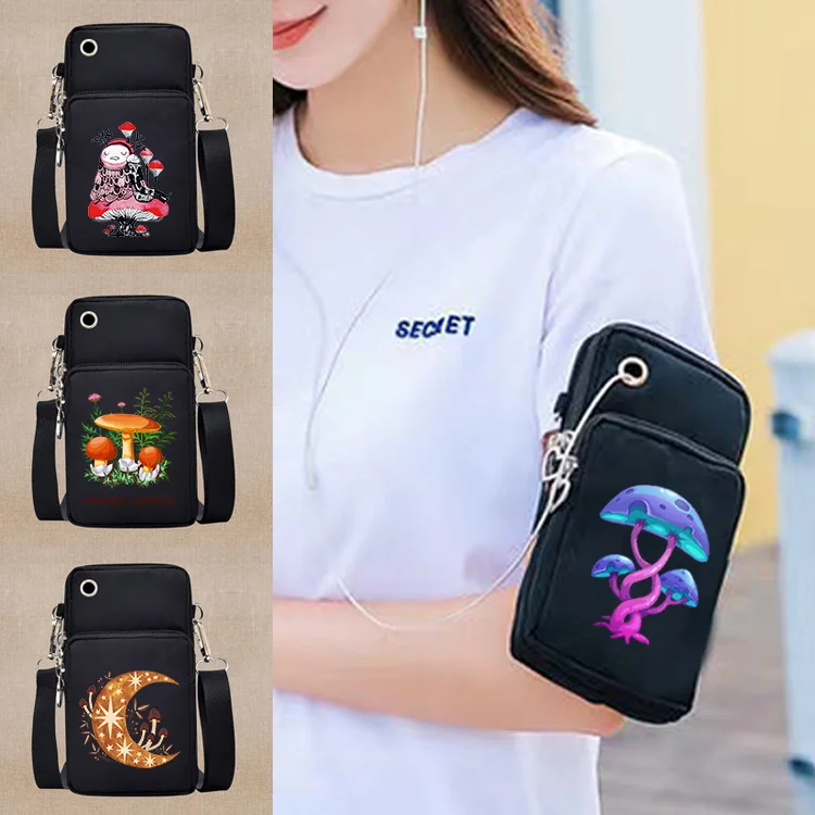 

Mushroom Printing Mobile Phone Bag Universal for Samsung/iphone/Huawei Shoulder Crossbody Package Sport Arm Pouch Waterproof Bag