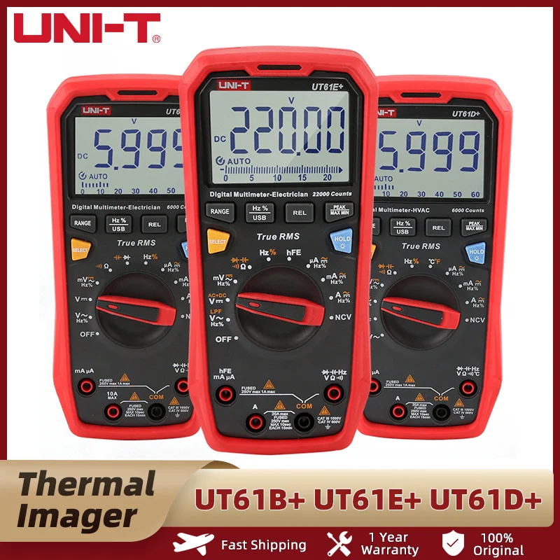 UNI-T UT61B+ UT61E+ UT61D+ Professional Digital Multimeter True RMS 6000 Counts Voltmeter Ammeter AC DC Electrician Tester Meter