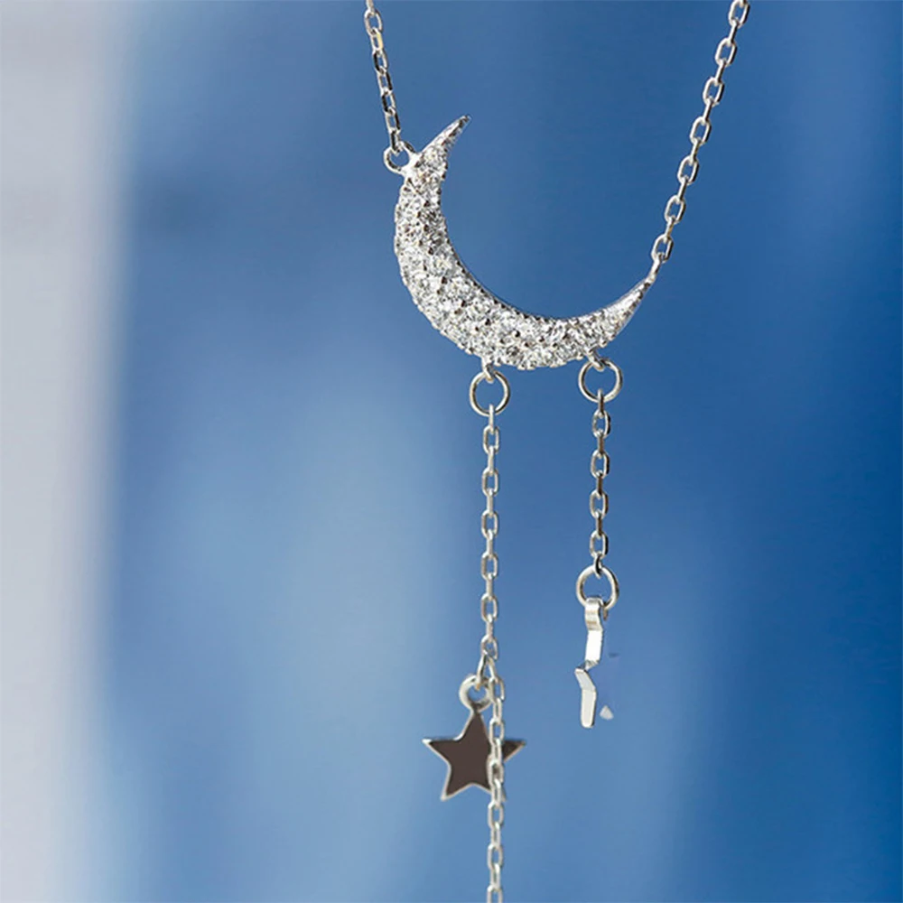 

Coconal Fashion Star Moon Tassel Necklace Women Cute Romantic Wedding Silver Plated Necklaces Party Jewelry Gift Colliers