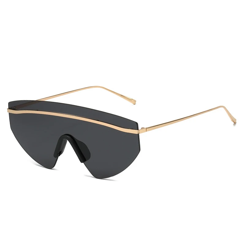 

Fashion Top-brands One-Piece Big Frame Sunglasses Women Catwalk Goggles Frameless Oversized Driving Sunglasses Tone