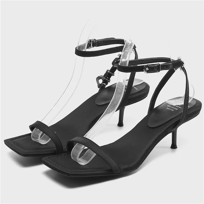 

Сандалии женские из натуральной кожи, Простые Модные босоножки на высоком квадратном каблуке, без застежки, повседневная обувь на весну