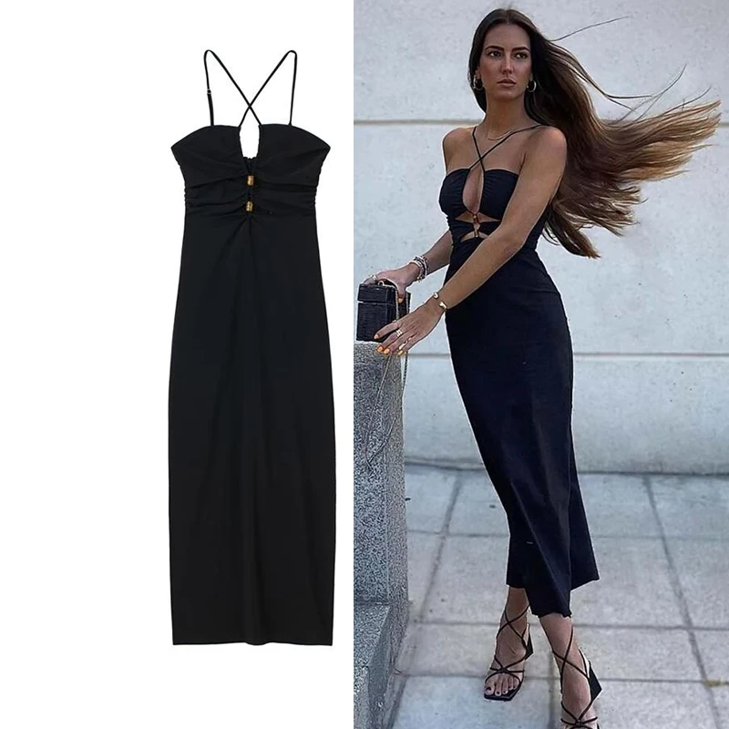 

Dress 2022 New Stretch Tight Sling Ladies Dress Elegant Chic Tube Top Cutout Sexy Youth Dress Fashion Casual Party Women Dresss