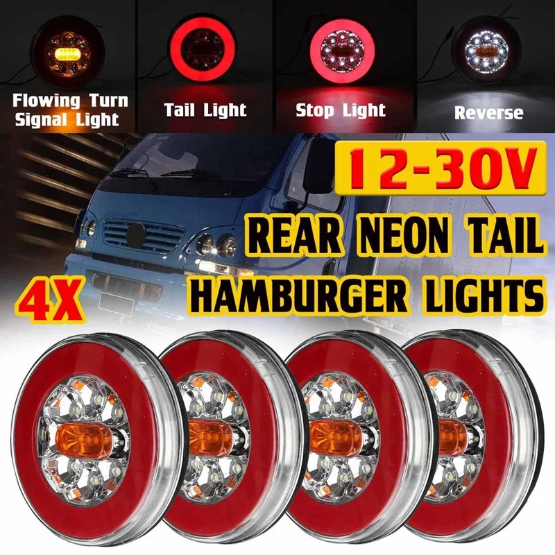 4PCS Truck LED Tail Light 12-24V 4-In-1 Trailer Dynamic Brake Signal For Car RV Bus