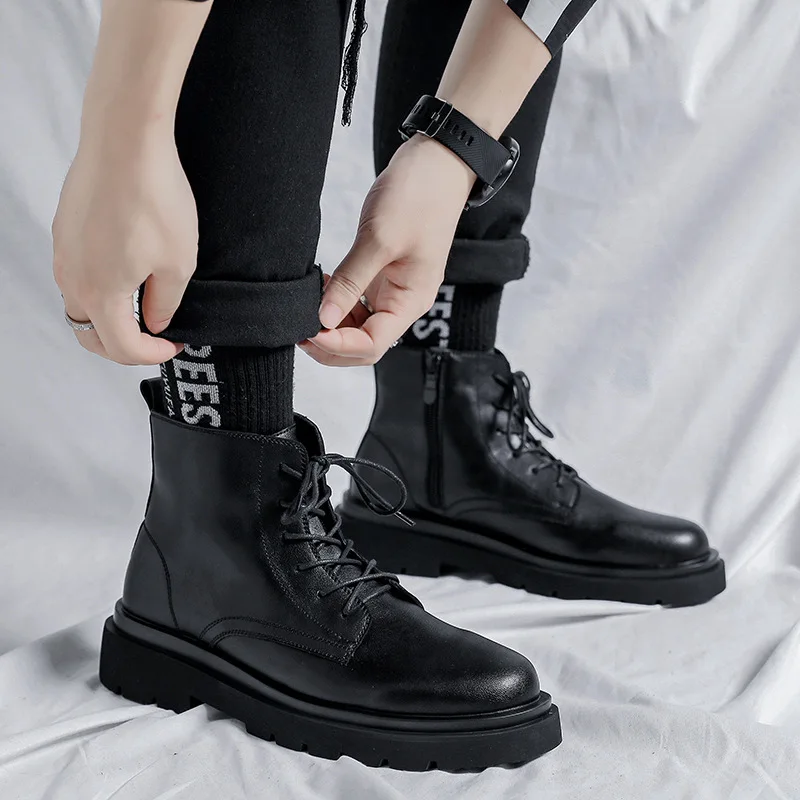 

men's boots business office formal dress casual shoes cowboy original leather boot gentleman spring autumn ankle botas masculina