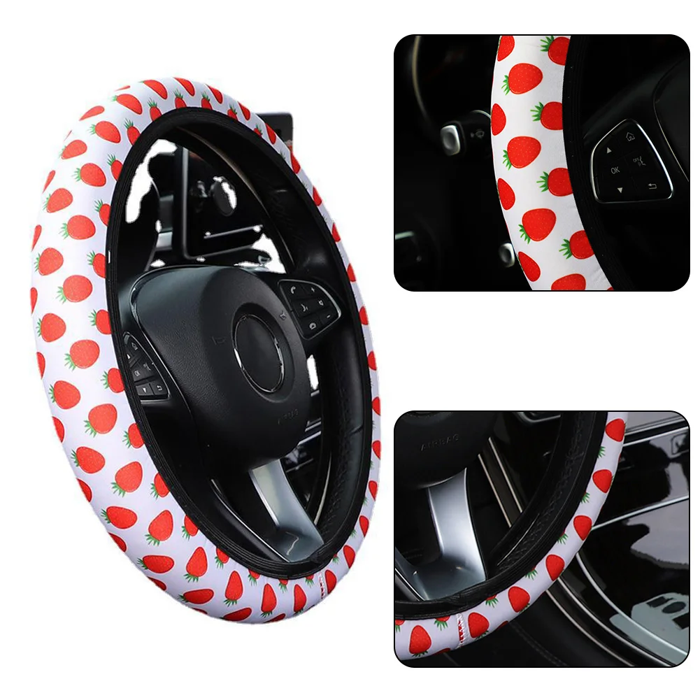 

1x 15\\\\\\\"/38CM Wheel Cover Anti Slip Breathable Car Steering Direct Installation Shortcake Strawberry Brand New