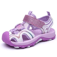 ulknn girls sandals 2022 fashion summer shoe big kids closed toe sports beach shoes baby purple pink baotou sandals
