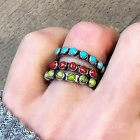 boho ethnic tribal jewelry ring vintage antique silver color red band stackable rings fashion party jewelry accessories gift