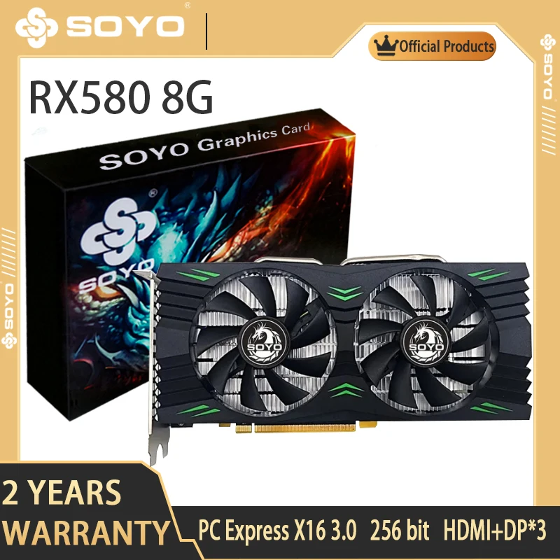 

Игровая видеокарта SOYO AMD RX580 8 ГБ GDDR5 256Bit PCI Express 3,0 × 16 Radeon GPU компьютерная видеокарта