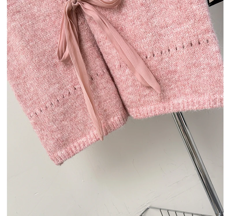 Двусторонняя одежда милый свитер с галстуком-бабочкой спереди v-образным вырезом