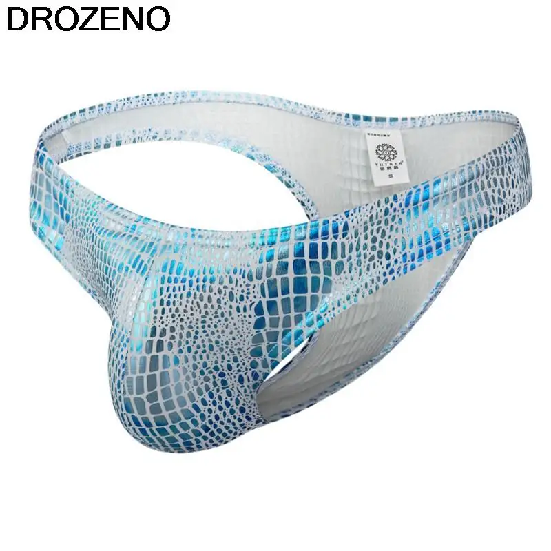 New Men's Half Sheath Imitation Leather Shiny Snake Pattern Men's Sexy Triangle U Convex Underwear Low Waist Bikini Shorts