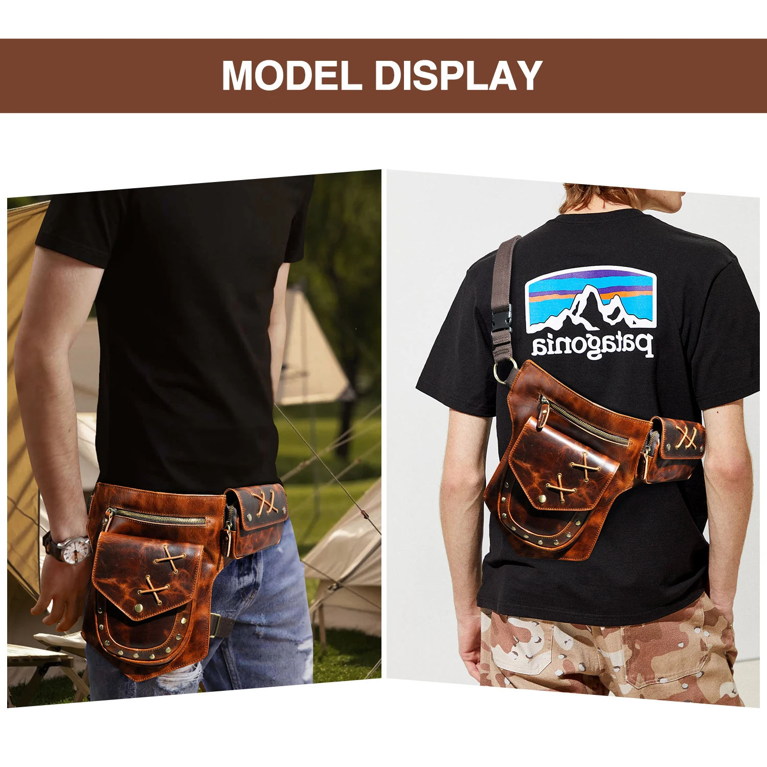 Винтажная кожаная поясная сумка-мессенджер