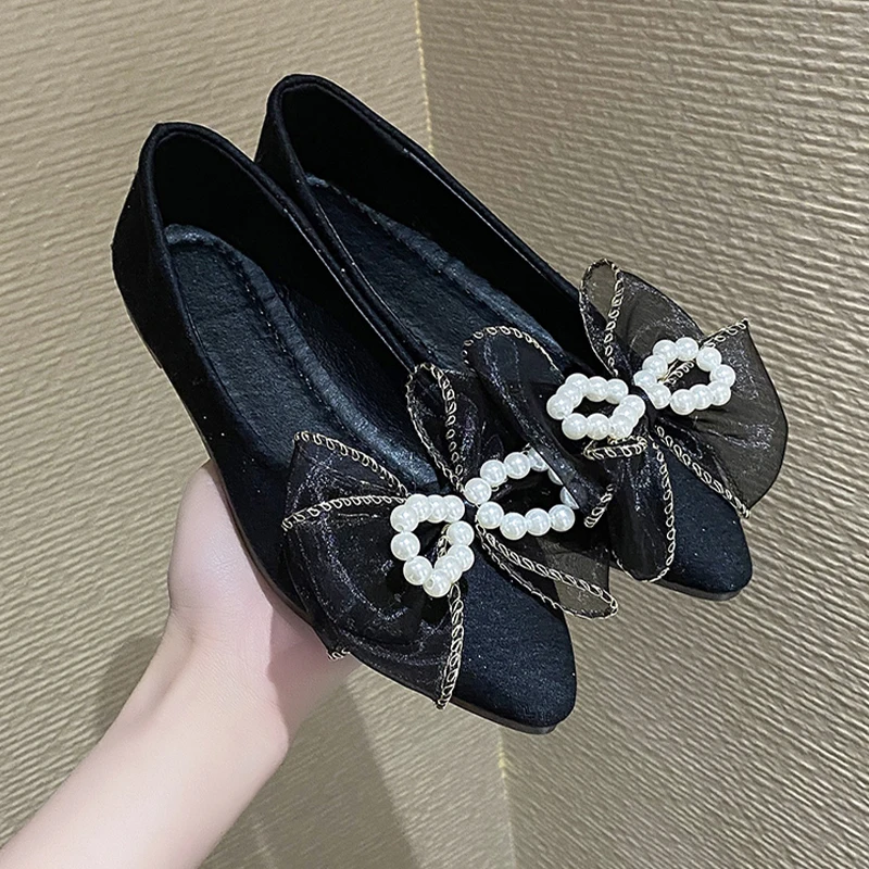 

Designer Bow Flats Women Boat Shoes Fashion Shallow Pointed Toe Sandals 2023 Spring Summer New Trend Casual Dress Women Shoes