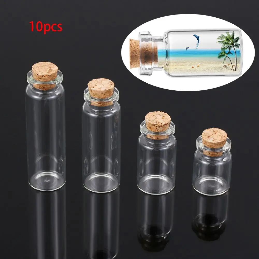 

10pcs 5/8/12/15ml Clear Vials Glass Bottle Blank Empty Wishing Message Bottles Transparent With Cork Stopper Tiny Small