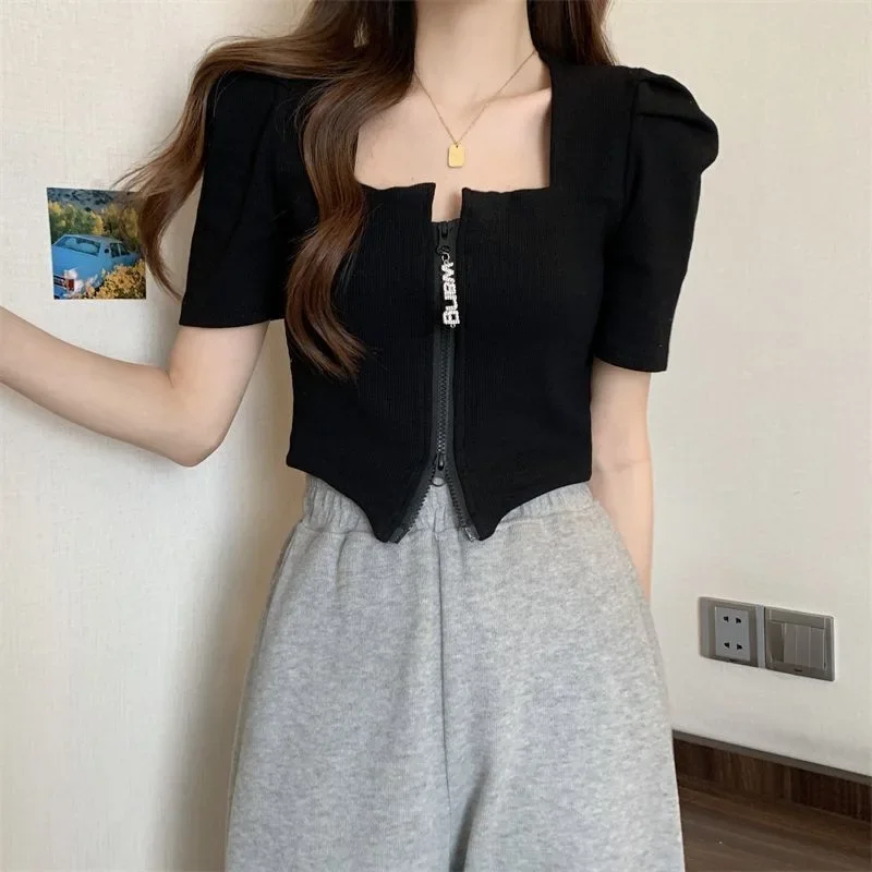 Большие размеры нишевый дизайн чувственные футболки с квадратным воротником и