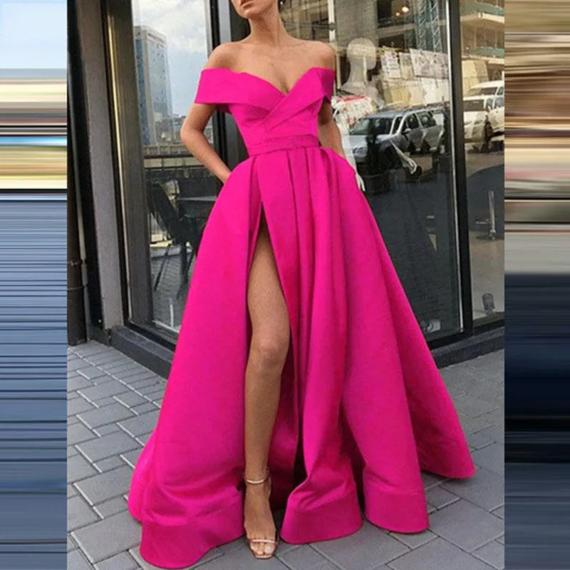 Elegant Strapless Solid Club Party Dress Sexy Off Shoulder Backless Slit Maxi Dress Summer Women Short Sleeve Boho Long Dresses