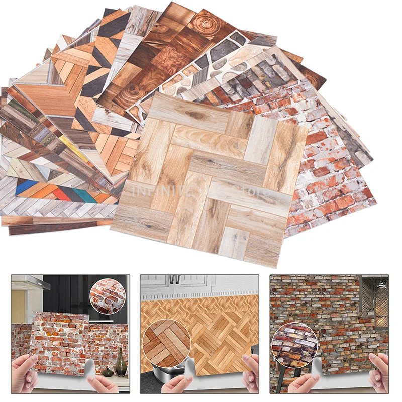 Фото 1 шт. DIY наклейка с имитацией древесного зерна 10*10 см ПВХ настенная бумага кукольный домик декоративные обои кухня ванная комната напольная плитка Пастер №2