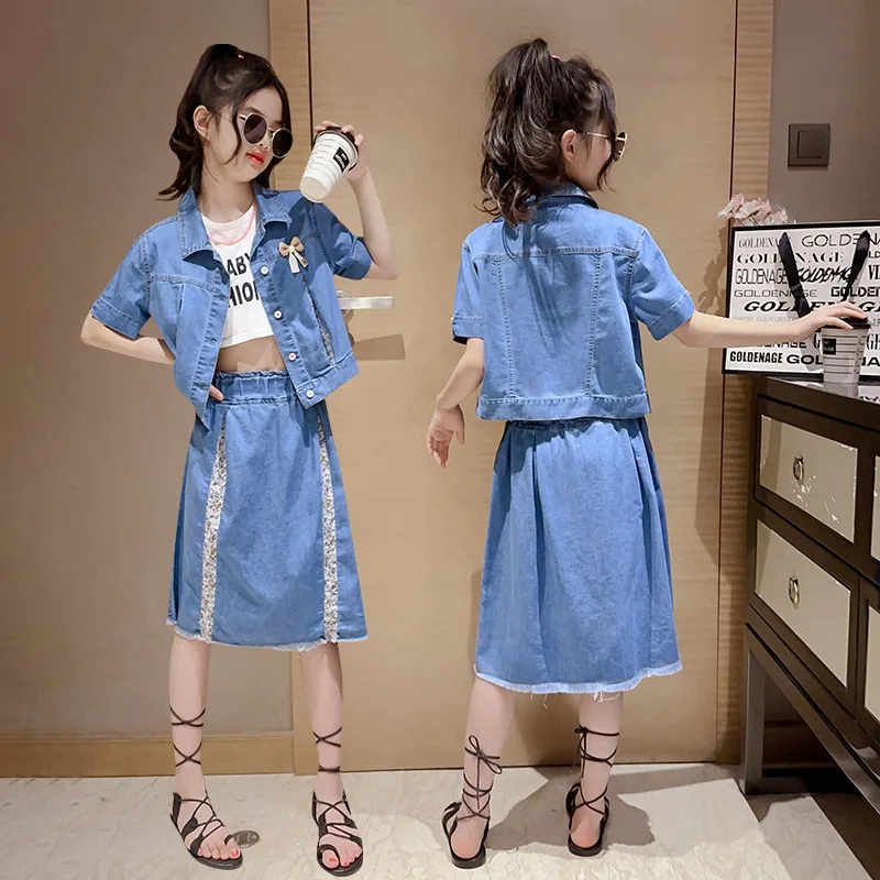 

Suit Summer Dress 2023 New Korean version of online celebrity Western Style Fried Street Fashion Denim Skirt Two-piece Set