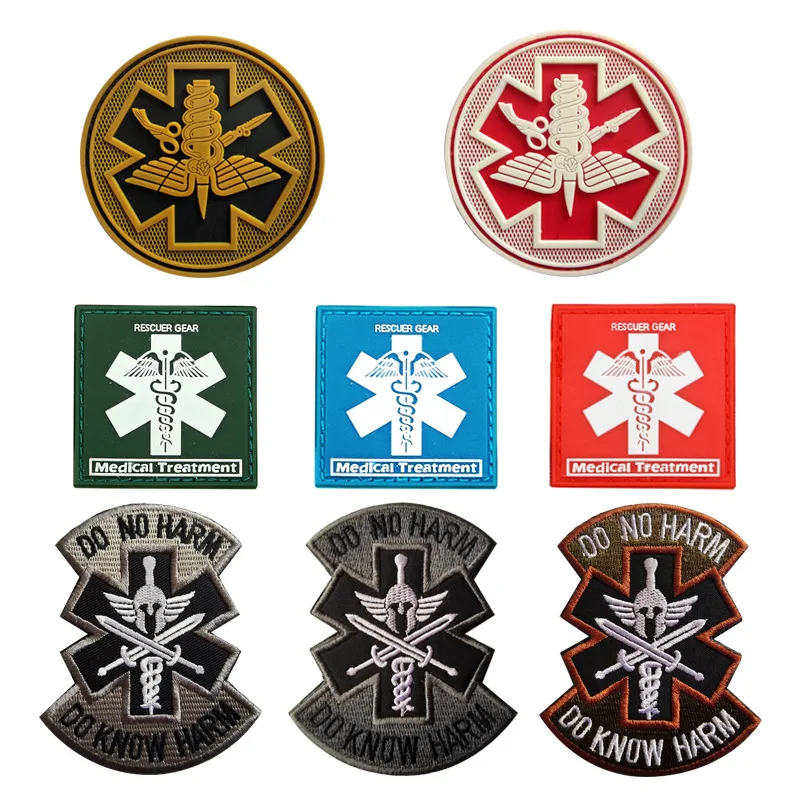 

Medical Rescue Battlefield Embroidery Hook and Loop Patches Tactical Morale Badge 3D PVC Backpack Identification Stamp Sticker