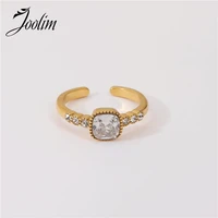joolim high end gold pvd fashion waterproof micro inlaid zircon resizable rings for women stainless steel jewelry wholesale