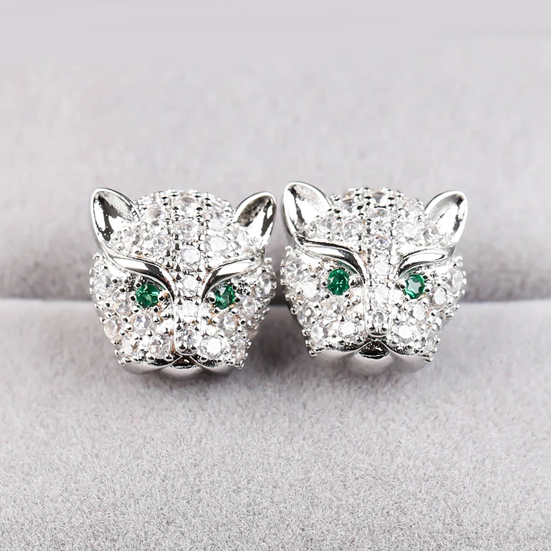 Модные цветные серьги-гвоздики в форме головы леопарда полностью блестящие