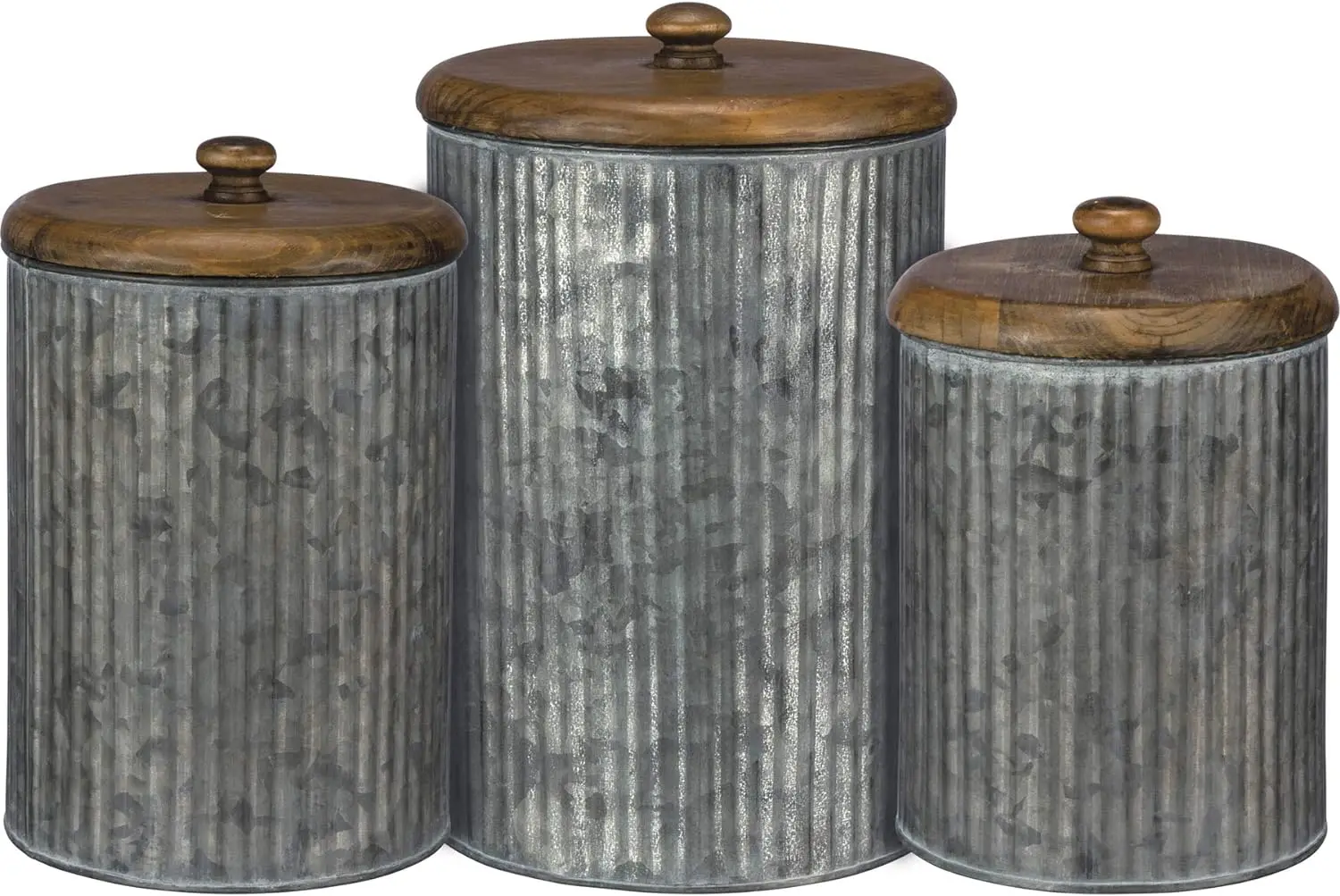 

Style Canisters, Set of 3, Galvanized Metal and Wood