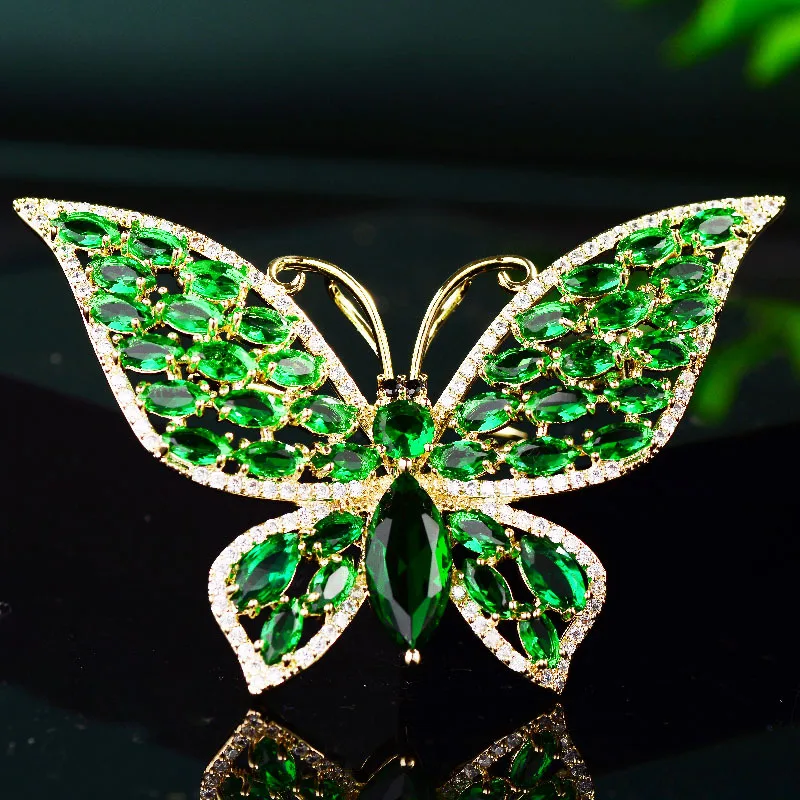 

Designer Statement Butterfly Brooches Pins Cubic Zirconia Green Corsage Bouttoniere Luxury Wedding Party Brooch Accessories