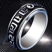 classic buddhist six character mantra rune amulet rotatable stainless steel rings for men women religious style prayer jewelry