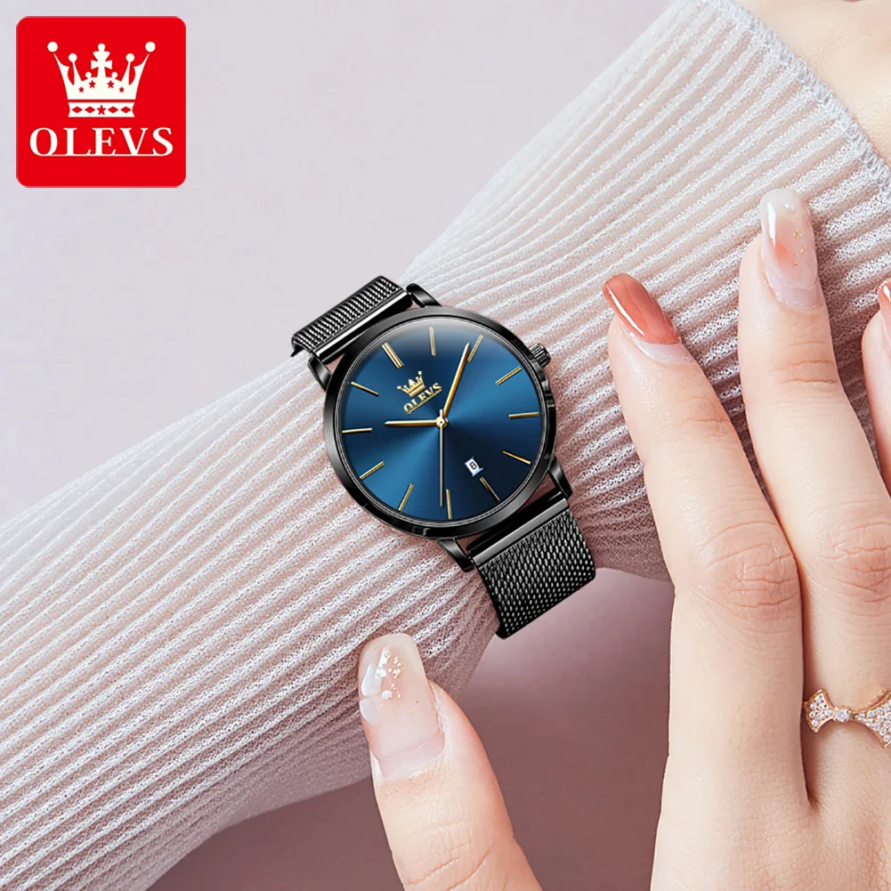 OLEVS Fashion Ultra Thin Couple Watch for Mens and Women Watches Top Brand Luxury Simple Quartz Wristwatch Women Calendar Clock