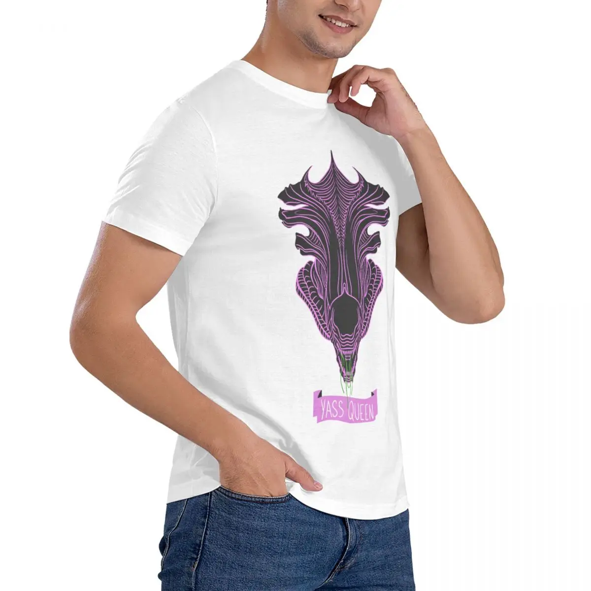 Футболки Yass для мужчин Alien Xenomorph Потрясающие футболки из чистого хлопка с круглым