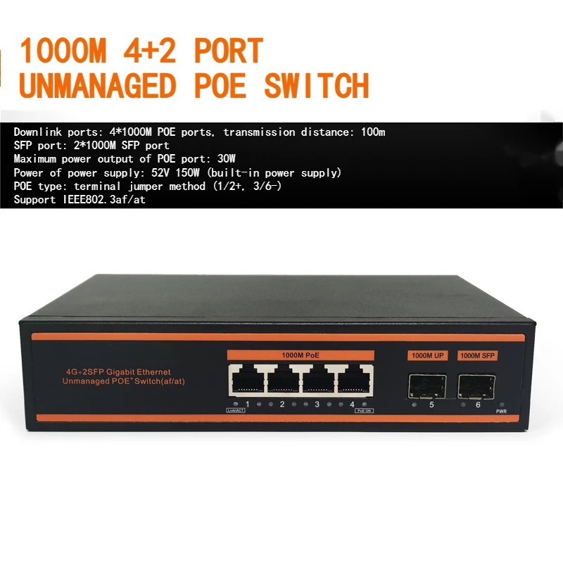 

TLG-604GP-2G Network Surveillance Camera POE Power Supply Gigabit 4+2 Port Switch