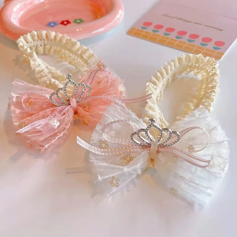 

10Pcs/Lot Lace Girls Hair Bands For Baby Bows Crown Hair Hoop Mesh Children Princess Headband Infant Korean Style Headwrap White