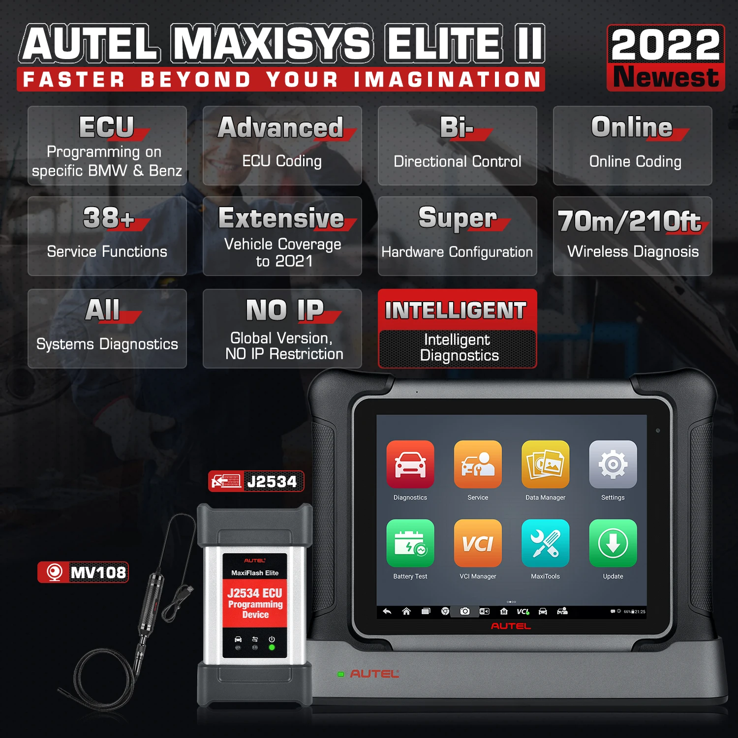 Инструмент диагностический Autel MaxiSYS Elite2 многоязычный двунаправленный сканер J2534
