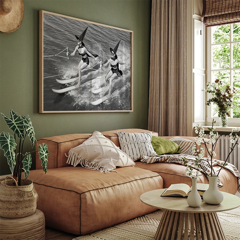 Женская паста едящая на озере водные лыжи ведьмы танец плакаты Печать холст