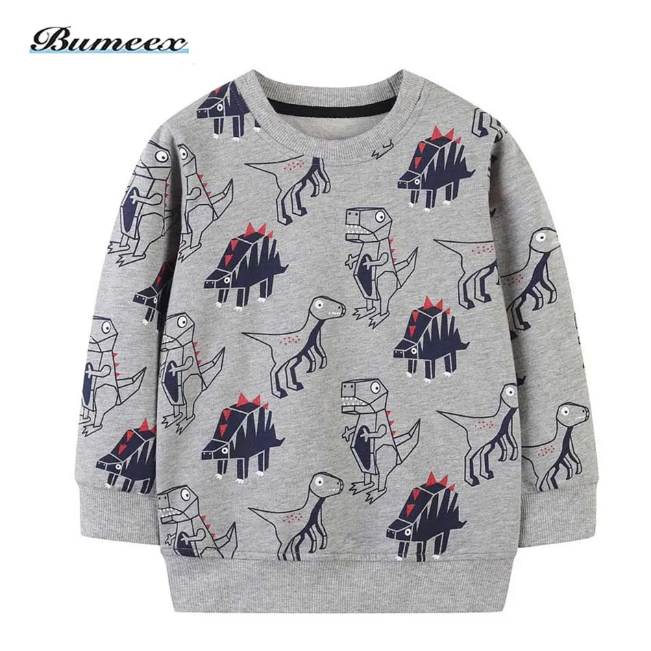 

Bumeex New Boys Sweatshirts Fall Winter Cotton Grey Dinosaur Print Fashion Sweatshirts Kids 2 3 4 5 6 7 Years Old Tops