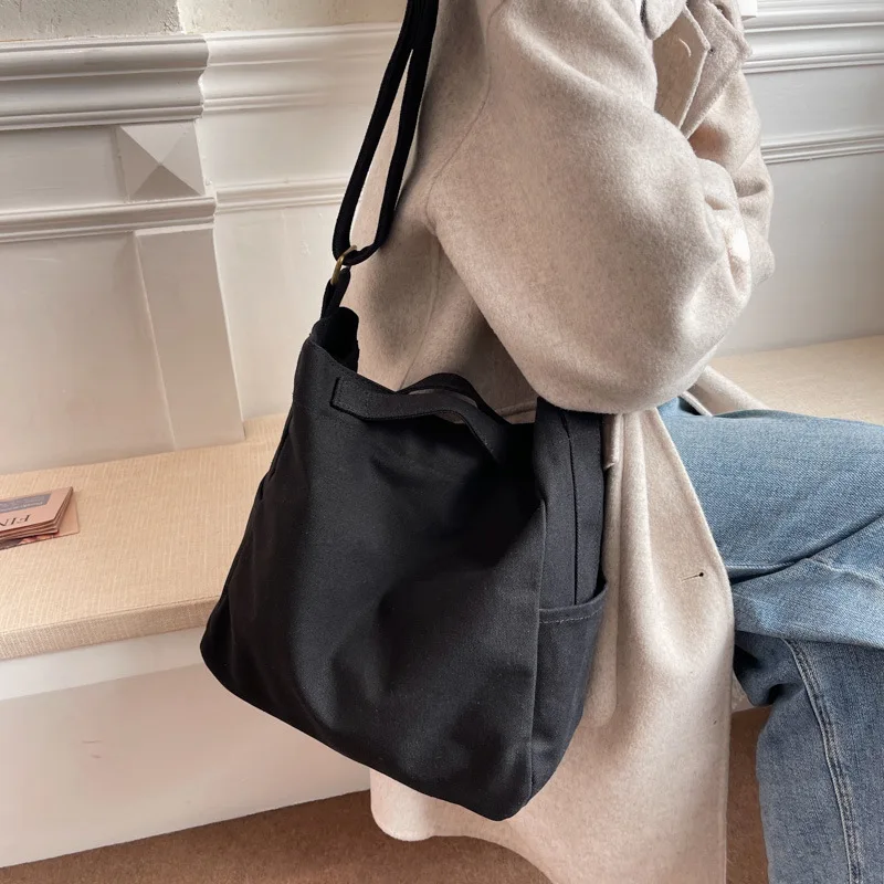 

Ladies Canvas Tote Diagonal Cross Shopper Bag Fashion Large Capacity Shoulder Bag Solid Color Casual Women Messenger Bags
