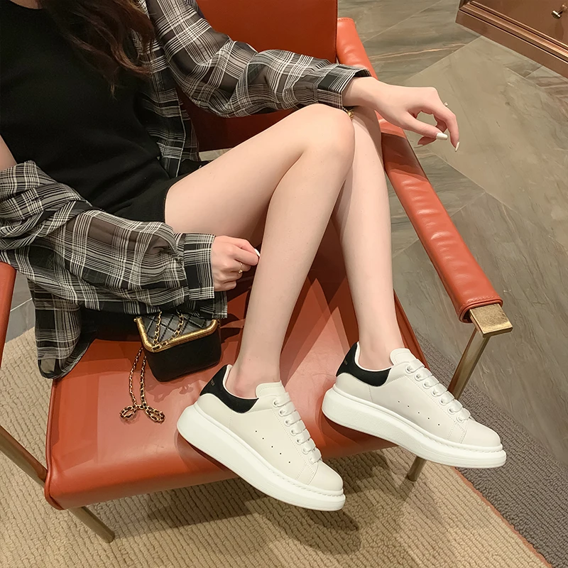

2023 Genuine Leather Women Platform Sneakers Plus Size Spring Casual Vulcanized Shoes Ladies Thick Bottom Skate Shoes Woman